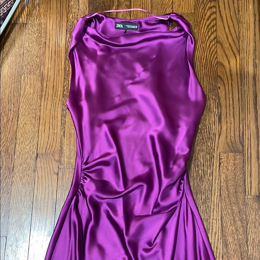 Zara Pink and Purple long  satin effect Dress